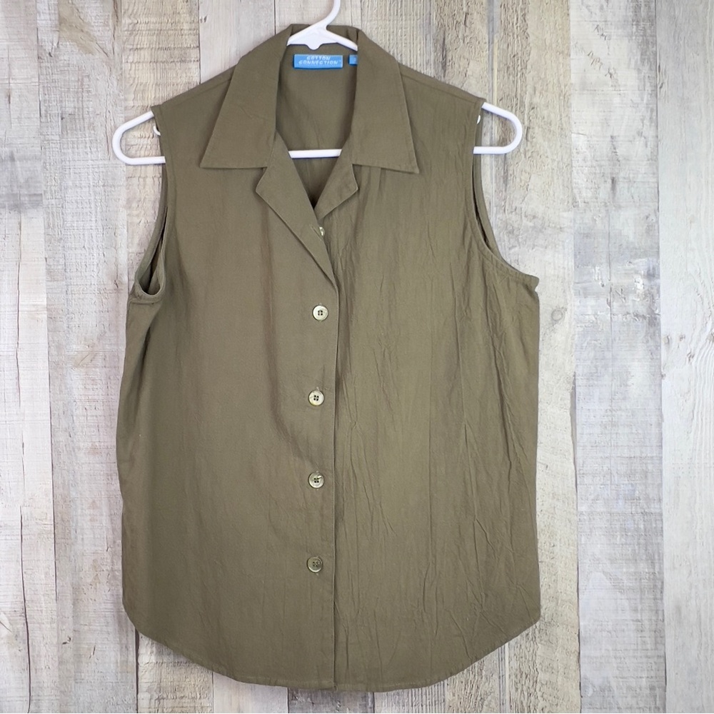 Cotton Connection Vintage Size Small Sleeveless Button Front Olive Green…